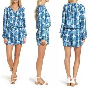 Lilly Pulitzer Size Small Elsa Indigo Get In Line ROMPER Long Sleeve‎ Jellyfish